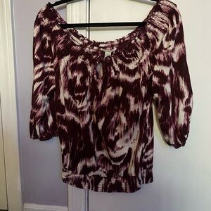 Lucky Brand Burgundy and Cream Off-Shoulder Blouse